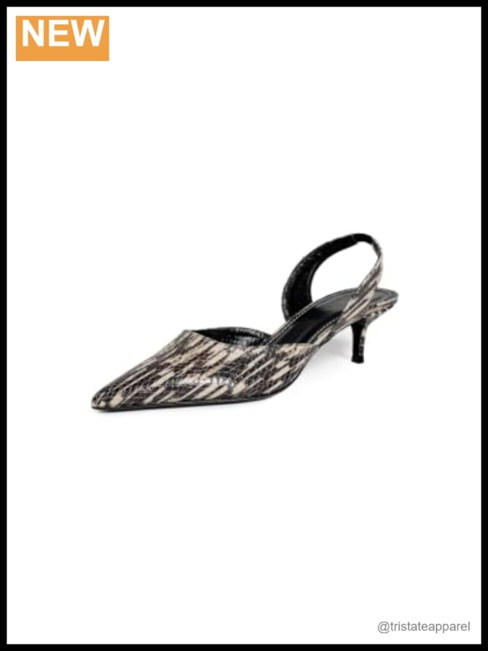 Snake-Embossed Leather Slingback Kitten Heels Pointed Toe